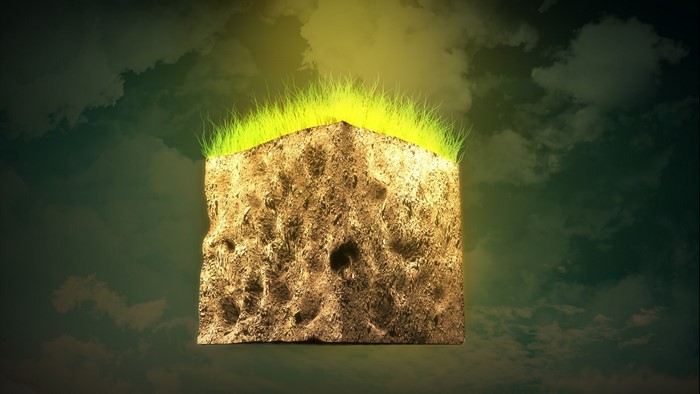 Minecraft land block with grass and soil