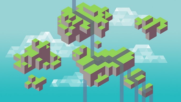 Minimalist Minecraft floating islands in the sky