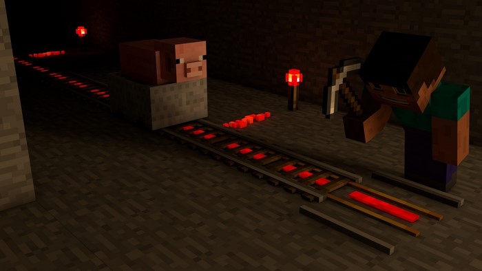 Minecraft Steve and Pig in a Mine