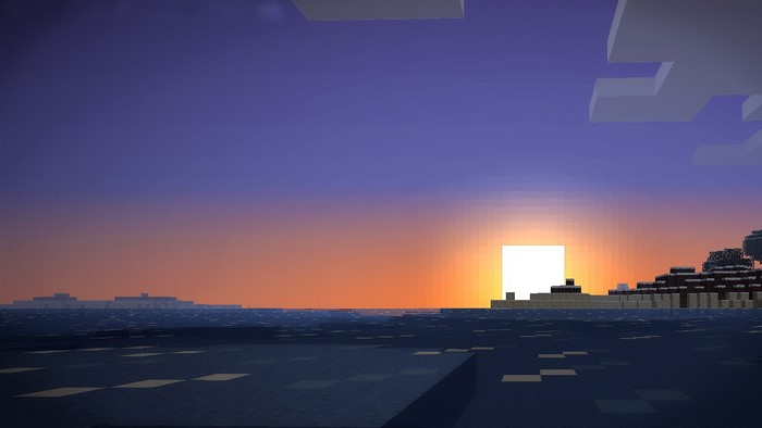 Minecraft sunset over the sea