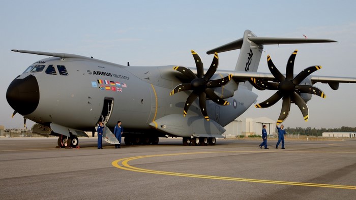 Airbus A400M Atlas military transport aircraft on tarmac