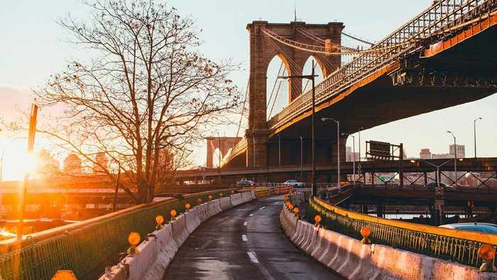 Brooklyn Bridge Construction at Sunset