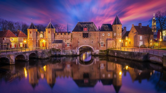 Kruispoort gate in Amersfoort, Netherlands at sunset