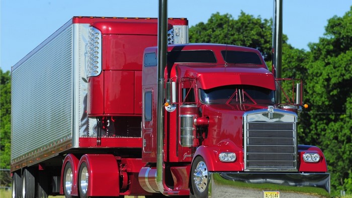 Red Kenworth Semi-Truck with Trailer
