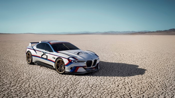 BMW 3.0 CSL Hommage concept car on dry lake bed
