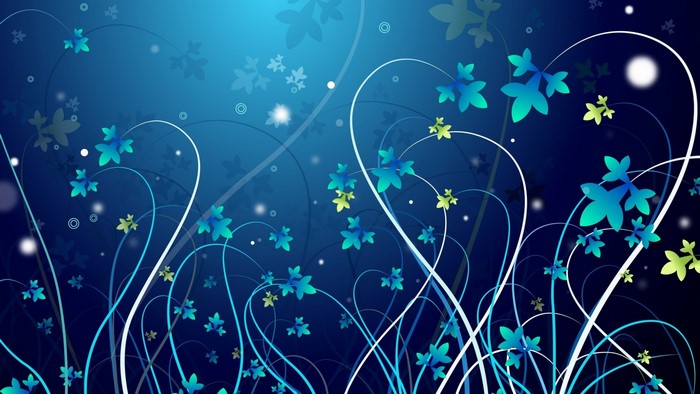 Blue and green floral design with white vines