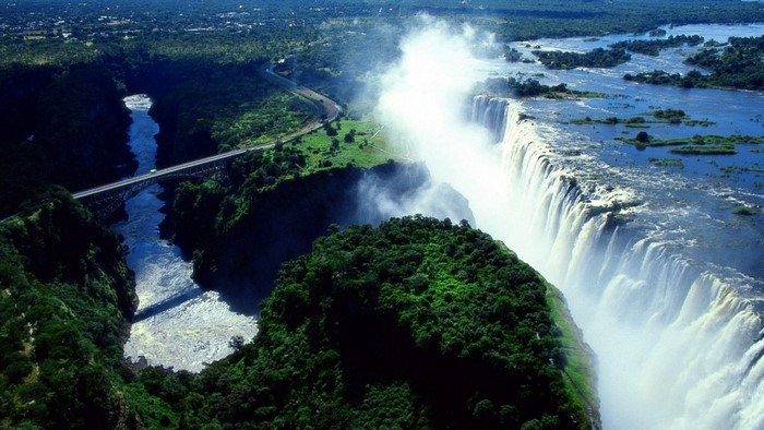 Victoria Falls from above with a bridge