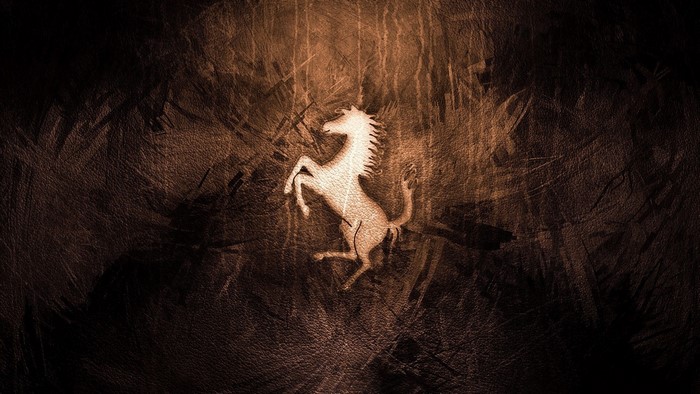 Ferrari Prancing Horse Logo on Textured Brown Background