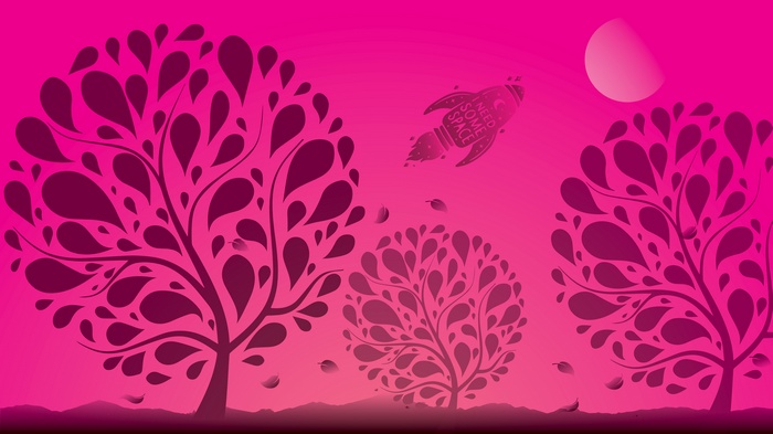 Pink Rocket and Trees Under Moon