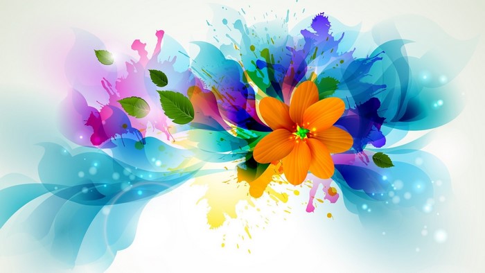 Colorful Watercolor Flower Art with Leaves