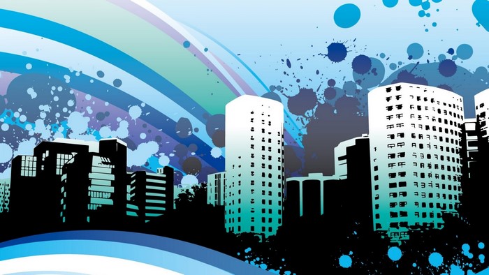 Vector Cityscape with Abstract Blue Elements