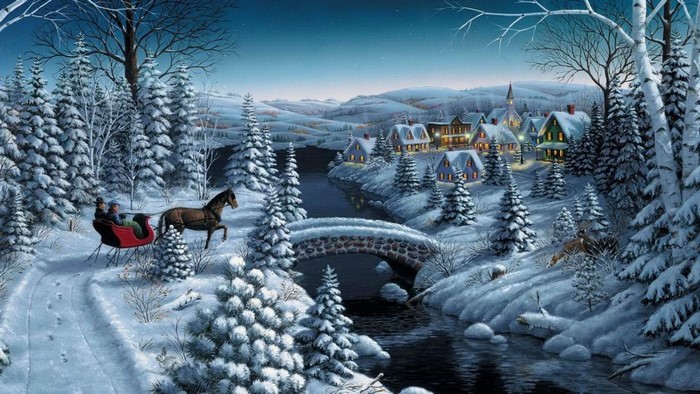 Winter Sleigh Ride Through a Snowy Village
