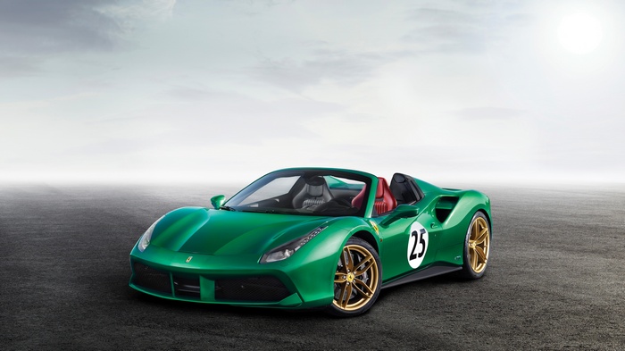 Green Ferrari 488 Spider with racing number 25