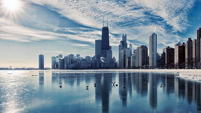 Chicago Winter Cityscape with Frozen Lake