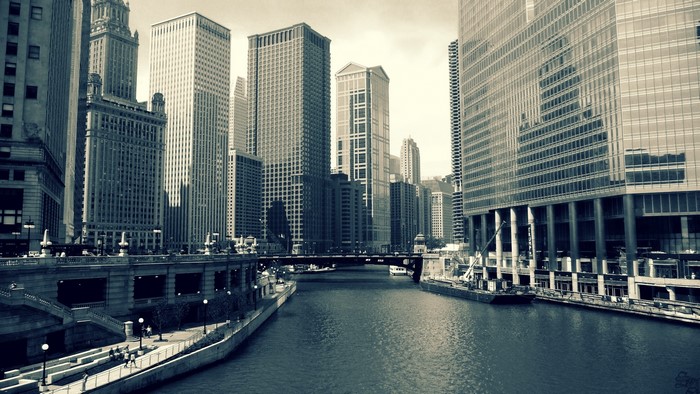 Chicago Monochrome Cityscape on River