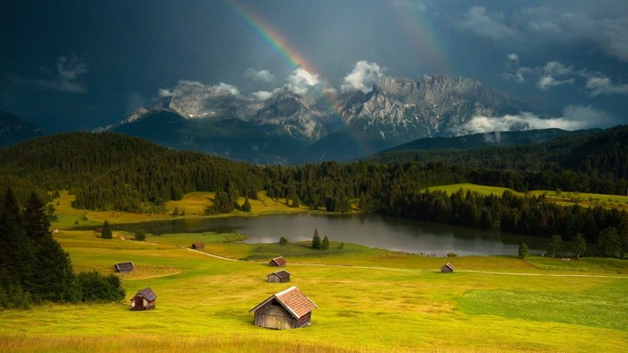Mountain Landscape with Lake and Rainbow