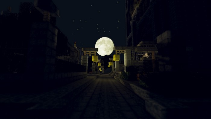 Dark street at night with full moon