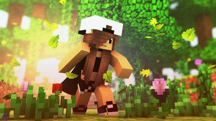 Minecraft character in a forest