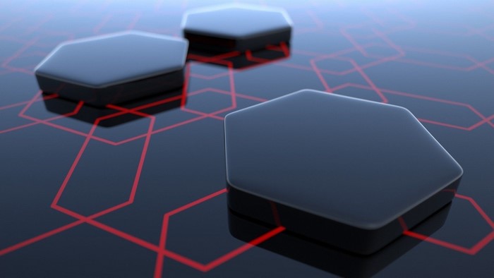 3D Hexagons on Red Geometric Lines