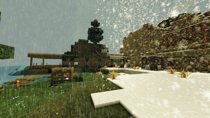 Minecraft biome edge with snow and rain