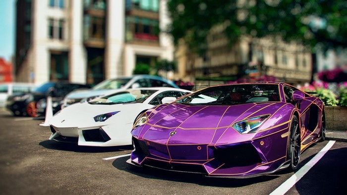 Purple Tron Lamborghini Aventador parked