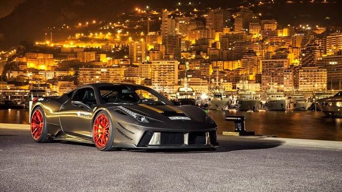 Ferrari 458 Italia in Monaco Cityscape at Night