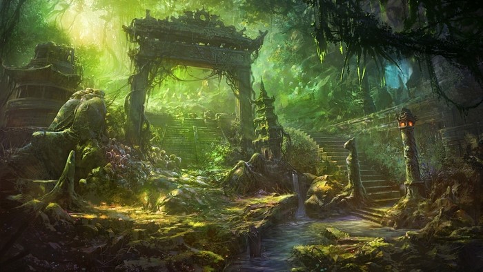 Fantasy Ruins in Enchanted Forest
