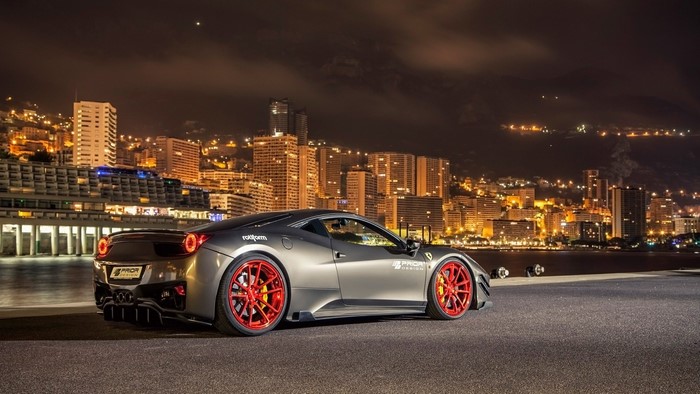 Ferrari 458 Italia in Monaco Cityscape at Night