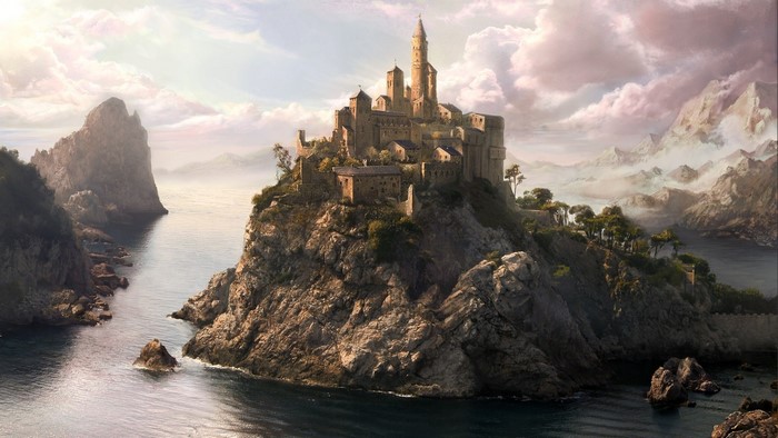 Fantasy Castle on a Rocky Island