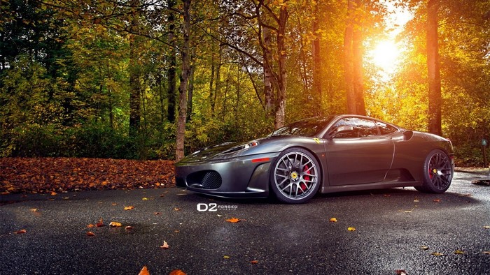 Ferrari with D2Forged Wheels in Autumn Forest