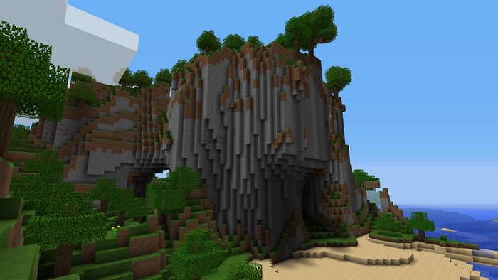Minecraft cliff with trees and ocean