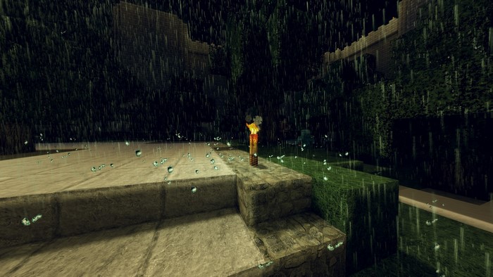 Torch on stone steps in the rain