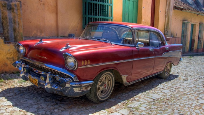 Red 1957 Chevrolet Bel Air classic car