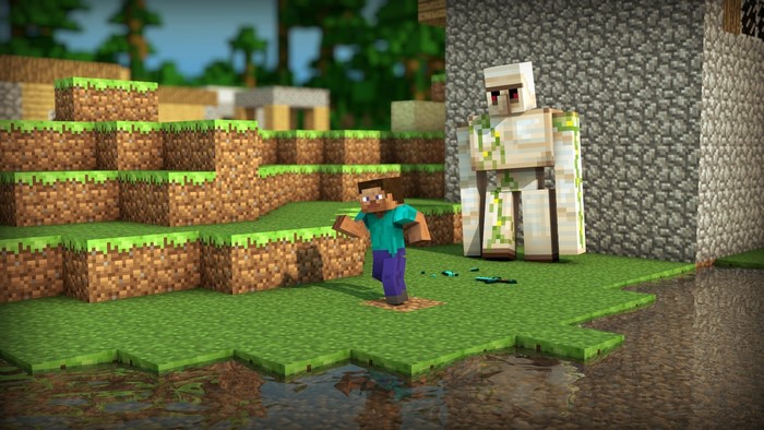 Steve and Iron Golem in Minecraft