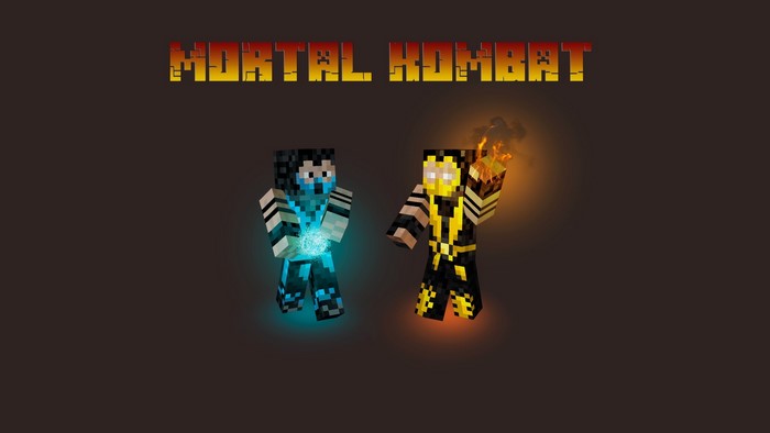 Sub-Zero and Scorpion from Mortal Kombat in Minecraft style