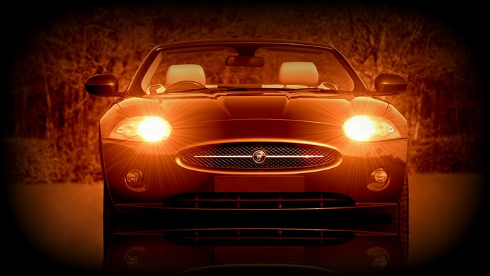 4K Jaguar Convertible with Headlights On