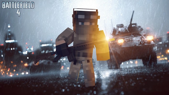 Battlefield 4 Minecraft character with tank