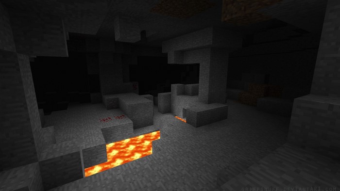 Minecraft Cave with Lava and Redstone