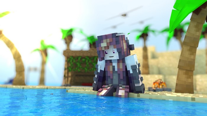 Minecraft character on a tropical island