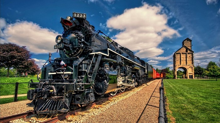 Old steam locomotive 1223 on tracks
