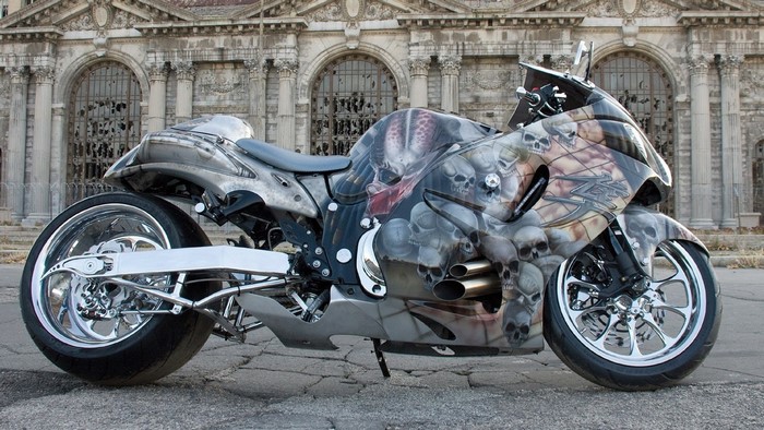 Suzuki Hayabusa motorcycle with skull graphics