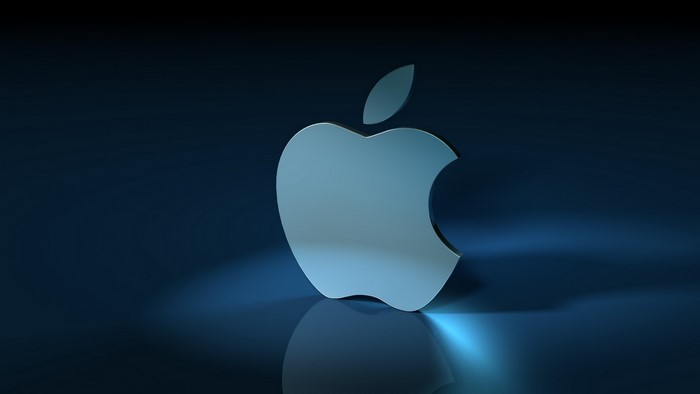 3D Apple Logo on Blue Background