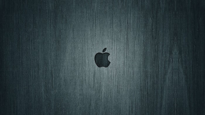 Apple Logo on Blue Wood Grain