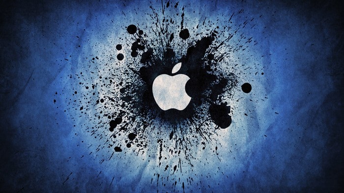 Apple Logo Ink Blot on Blue Background