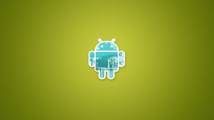 Android logo on a green striped background