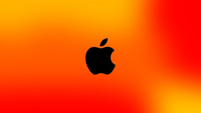 Apple logo on orange and red gradient