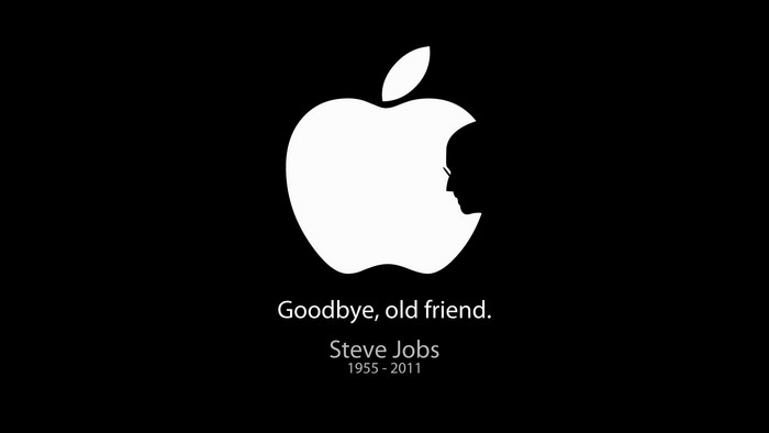 Apple logo with Steve Jobs silhouette and tribute