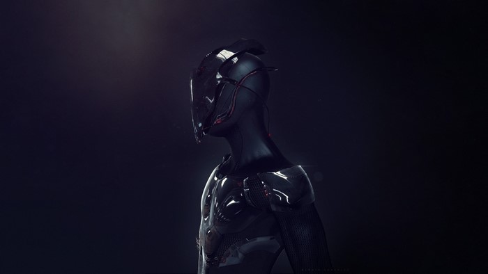 Black android with futuristic helmet