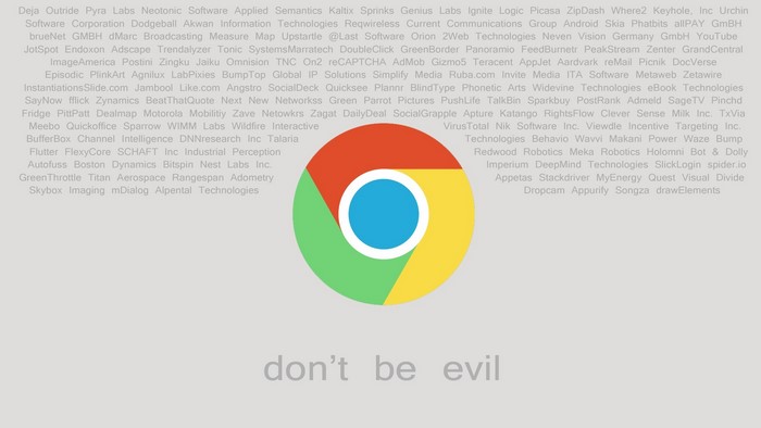 Google Chrome Logo with Company Names and "Don't Be Evil"