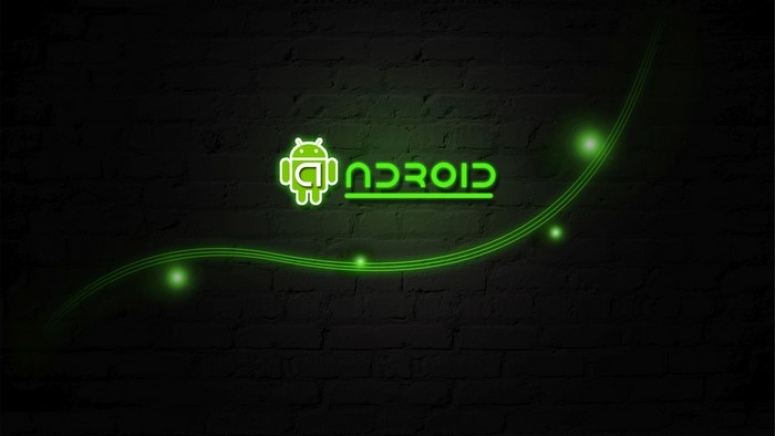 Android Logo Neon Light on Brick Wall